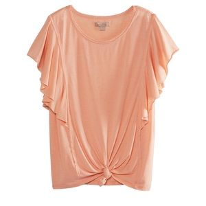 Wonderly Flutter Sleeve Tie Front Solid Top